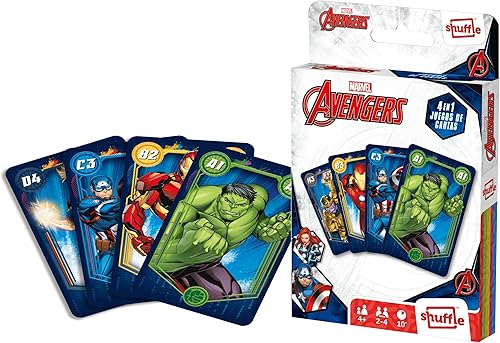 Miniatura 3 de Shuffle Juego de cartas de los Vengadores para niños  Broche 4 en 1, pares, familias felices y juego de acción, guía de juego incluida, gran regalo