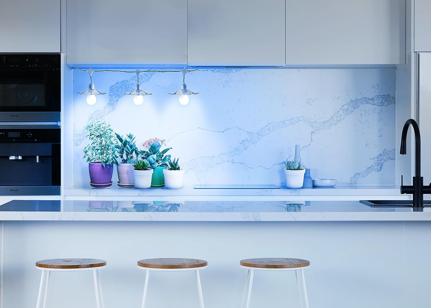 Miracle LED Kitchen Gardener Designer Line Indoor Grow Kit - Includes 3 Absolute Daylight Blue Spectrum 100W Replacement Grow Bulbs & 1 3-Socket Silver Shaded Cord Fixture with Timer (2-Pack)