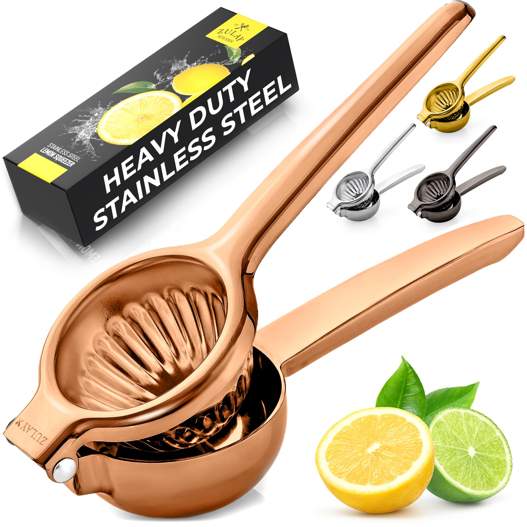 Zulay Kitchen Lemon Squeezer Stainless Steel - Premium Quality, Heavy Duty Solid Metal Squeezer Bowl - Large Manual Citrus Press Juicer and Lime Squeezer Stainless Steel - Rose Gold
