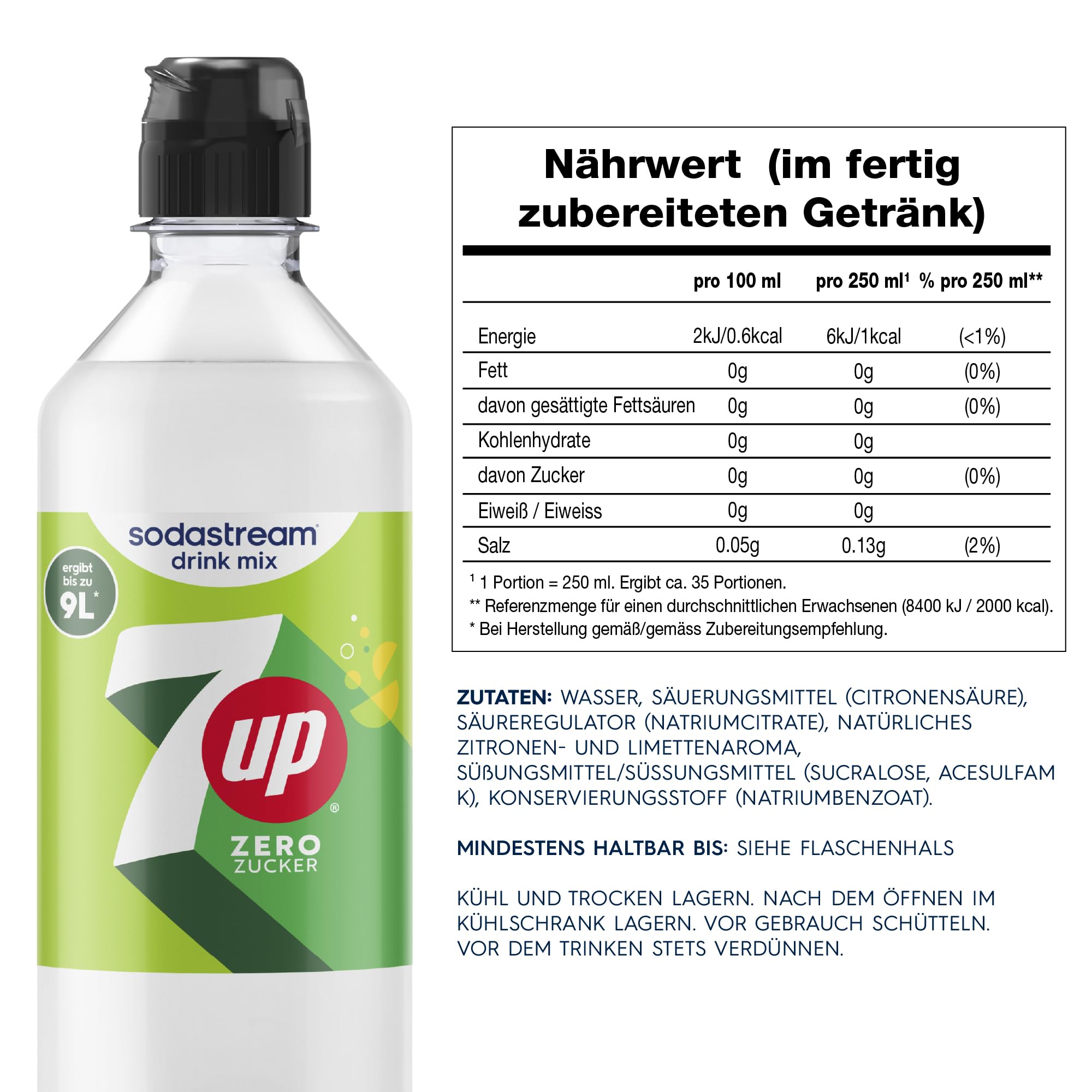 SodaStream drink mix 7UP Zero Zucker, 4er-Pack Zitrone-Limette Sirup für Wassersprudler, Getränkesirup zuckerfrei und koffeinfrei, 4 x 440 ml