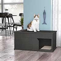 Vista 4 de WAY BASICS Caja de arena para gatos, muebles ocultos para gatos, negro carbón