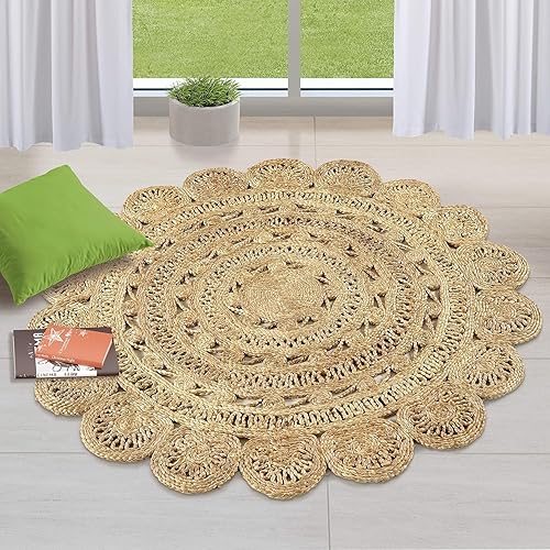Vista 67 de GRUHUM Alfombra tejida a mano de yute redonda de 6 pies de fibra natural, alfombra rústica vintage bohemia y reversible trenzada beige, alfombras