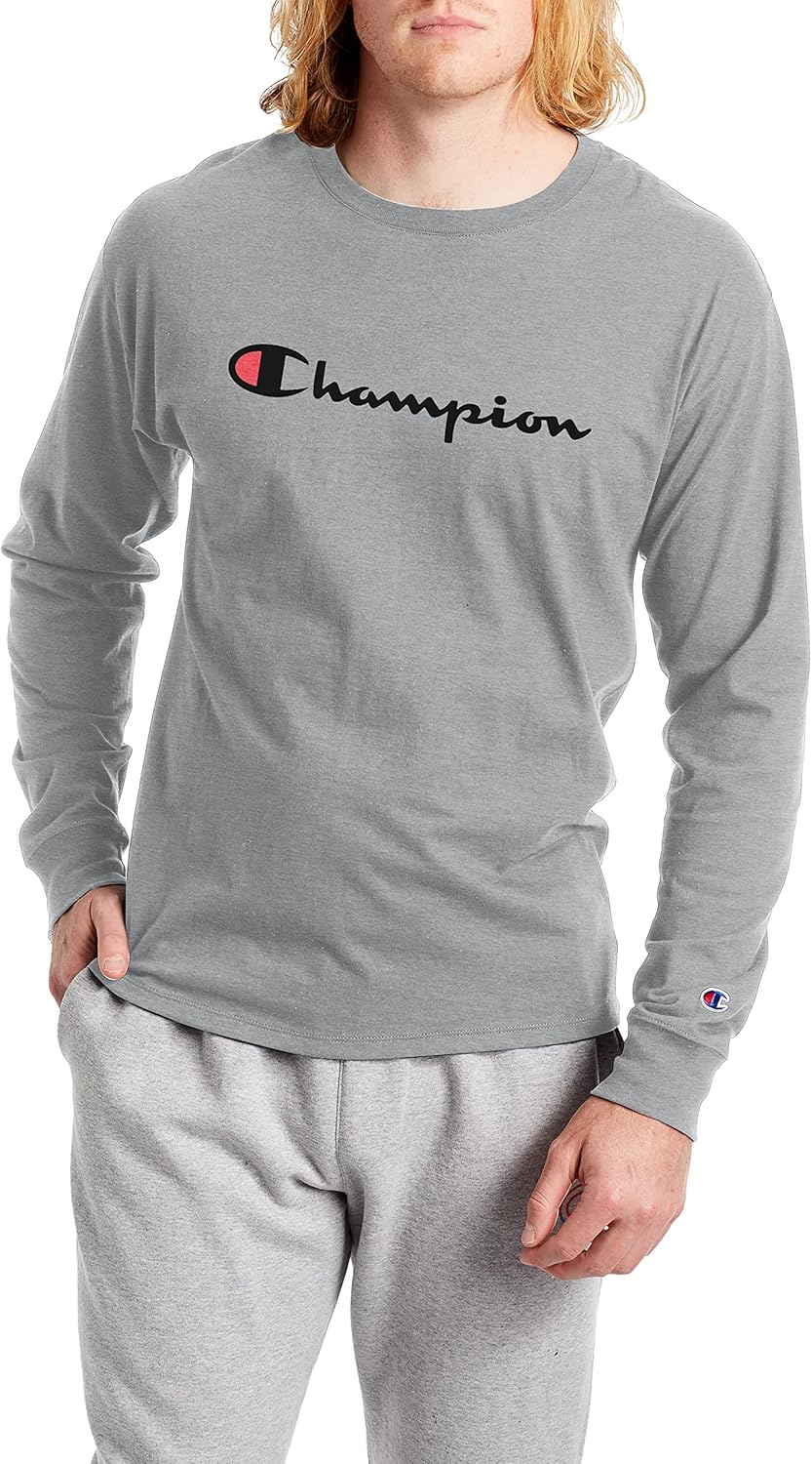 Champion - Camiseta clásica de algodón de manga larga para hombre con logotipos, camiseta esencial de algodón de manga larga, camiseta con logotipo