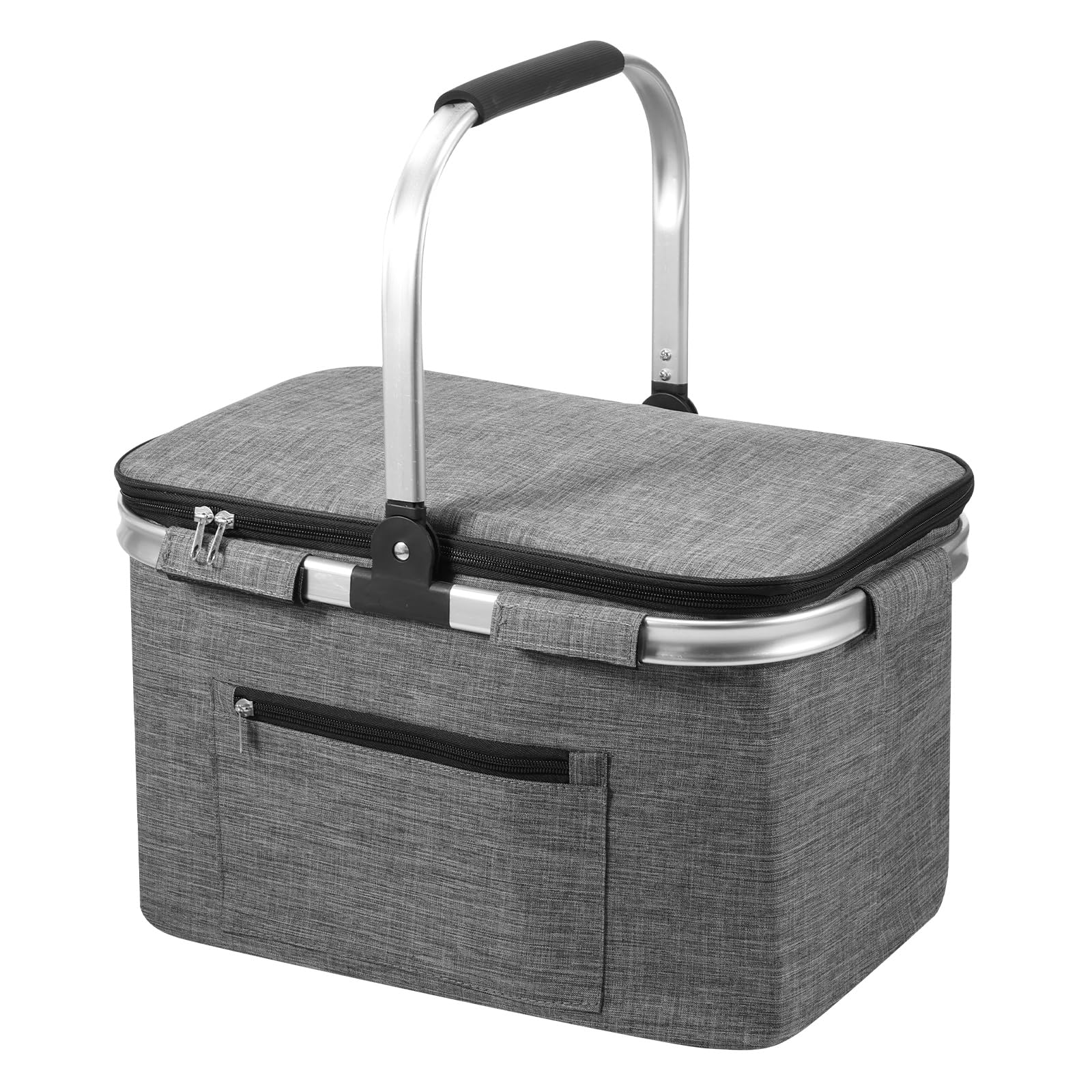 Zhjiutak Grey Insulated Picnic Bags, 30 L Foldable Insulated Picnic Basket, Collapsible Shopping Bags Baskets, Shopping Cooler Cool Bag Lunch Bag Box For Food, Drinks, Camping, Travel, Beach(Grey)