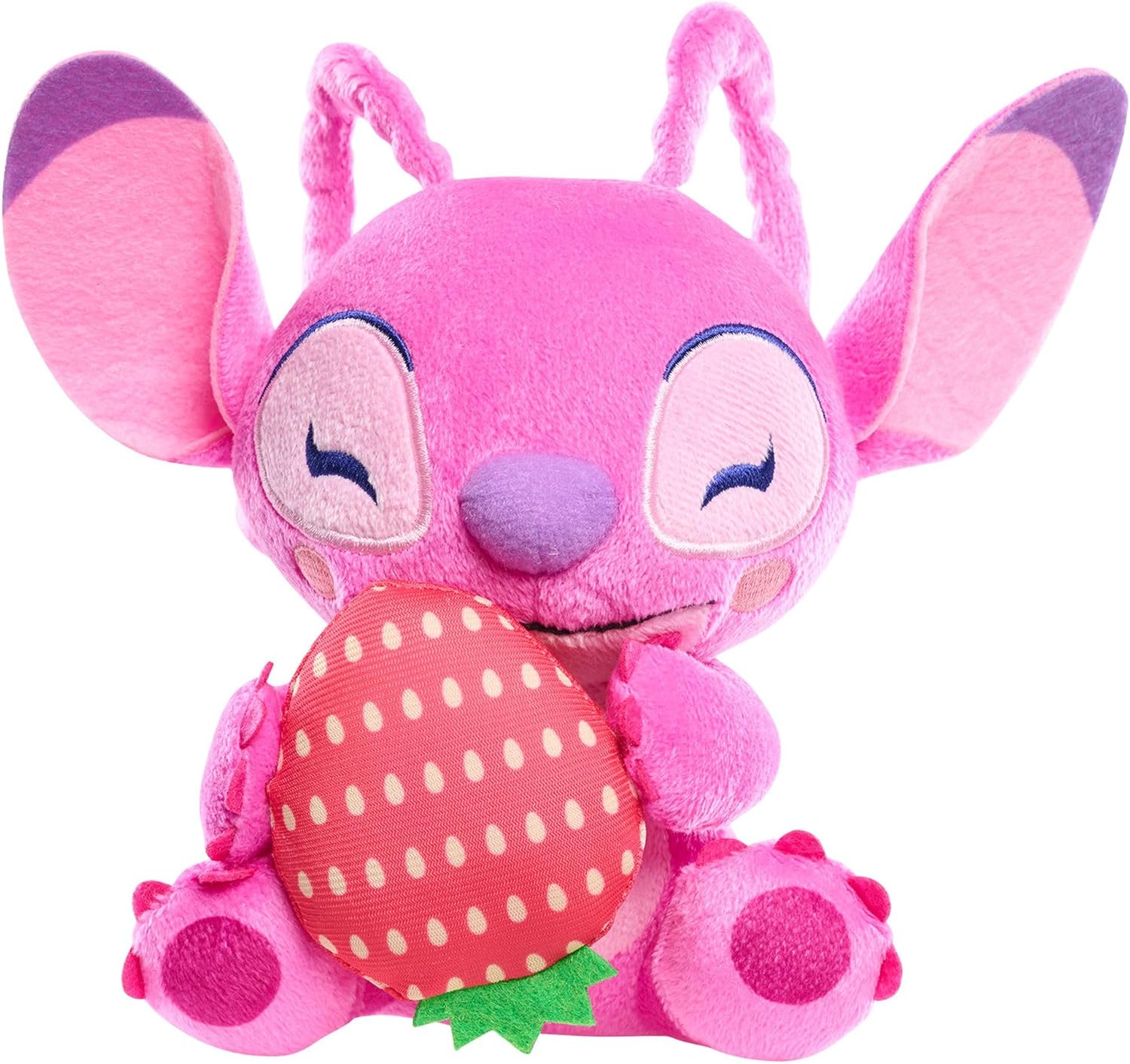 Disney Stitch Small 7-inch Plush Stuffed Animal, Angel with Strawberry, Kids Toys for Ages 2 Up by Just Play