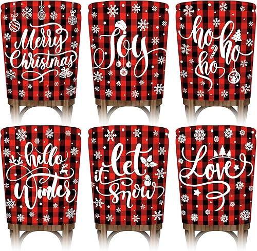 Juego de 6 fundas navideñas para sillas de comedor, diseño de búfalo rojo y negro, para decoración navideña de invierno con copos de nieve