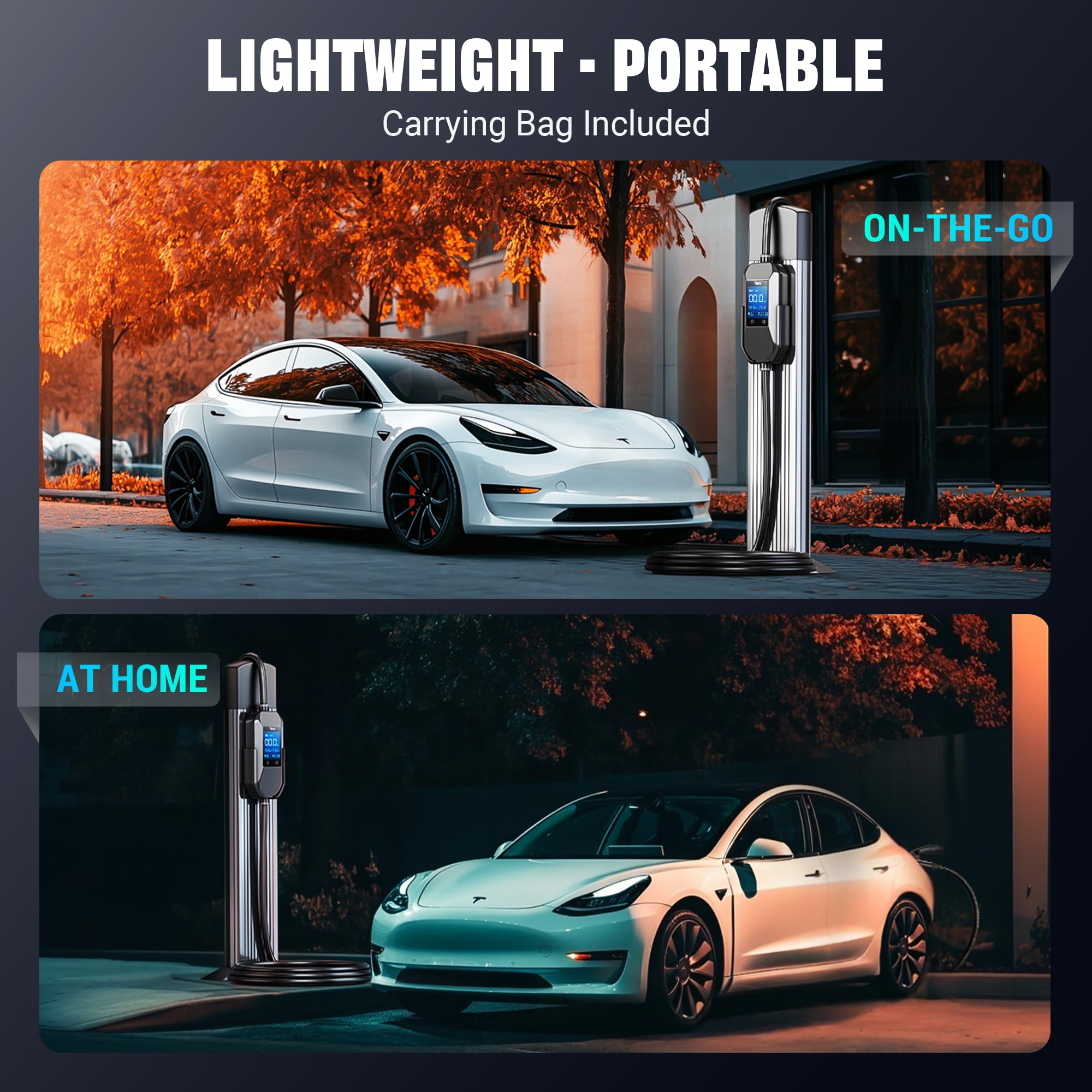 Tera Mobile Wallbox EV Ladegerät Ladestation : 11kW CEE 16A auf Typ 2 IP66 3-Phasig 7.5m 2,8” Steuerbarer Digitalanzeige für Model Y/3, ID.3/4/5, MG4, EX30, e-up, e-tron, Zoe und Andere EV P06