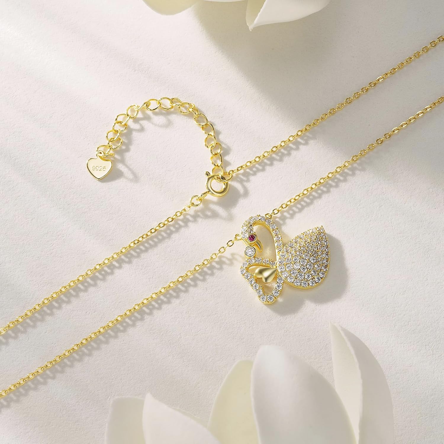 Lovans 925 Sterling Silver Swan Necklace for Women, 18K Gold Plated Cubic Zirconia Pendant Necklace, Dainty Sparkle Birthday Anniversary Jewellery with Jewelry Box - Image 3
