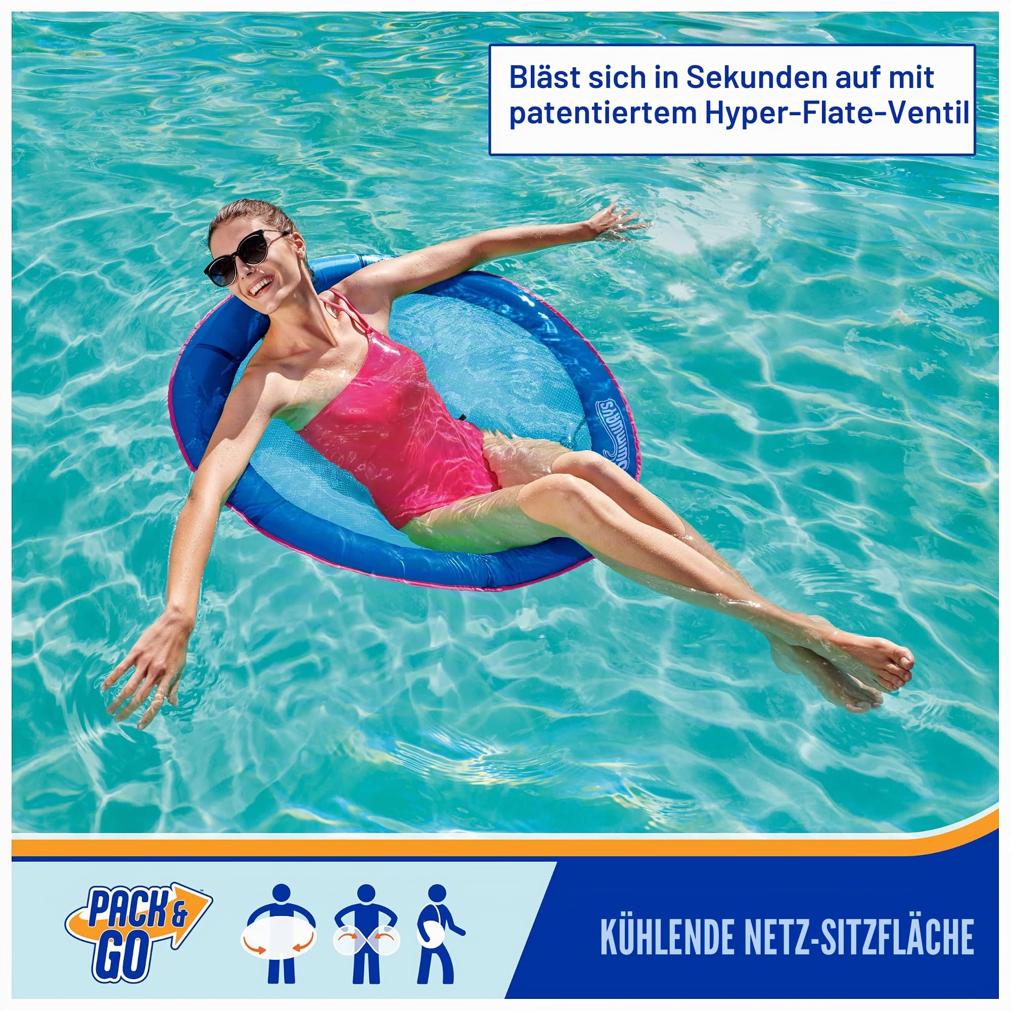 SwimWays Spring Float Papasan Pool Liege für Schwimmbad, Aufblasbare Poolschwimmer Erwachsene mit Schneller Inflation ab 15 Jahren