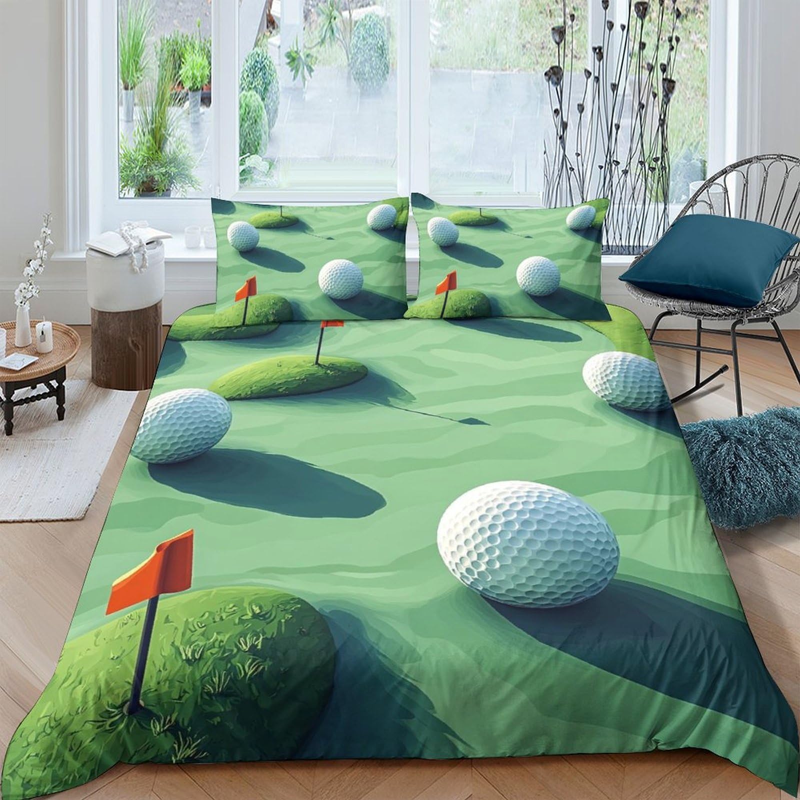 Ctjqhvkz Style-6 3D Printed Golf Course Fitted Sheet Microfiber Green Fairway Bed Cover For Bedroom, Guest Room, Dorm, Easy Care Single（135X200cm）