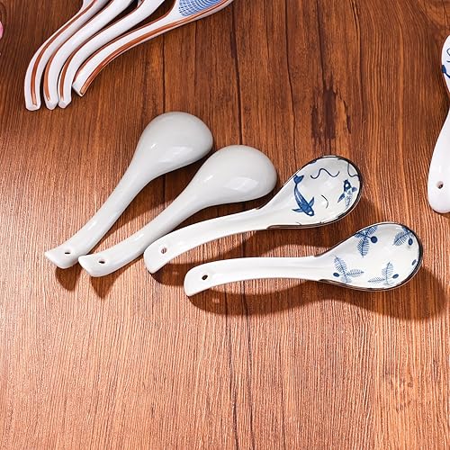 Miniatura 6 de 4 cucharas de sopa japonesas, cucharas grandes asiáticas, cucharas de sopa de cerámica coreana con mango largo para servir, fideos de sopa