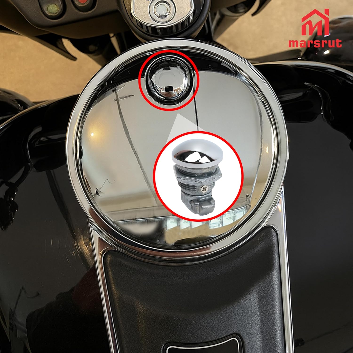 Push Button Gas Cap, Fuel Door Push Button Fit for Harley Electra Glide Street Glide Tri Glide Road Glide Tour Glide Ultra Limited Touring 1992-2025 Motorcycle Model, Latch Panel Oil Tank Accessories