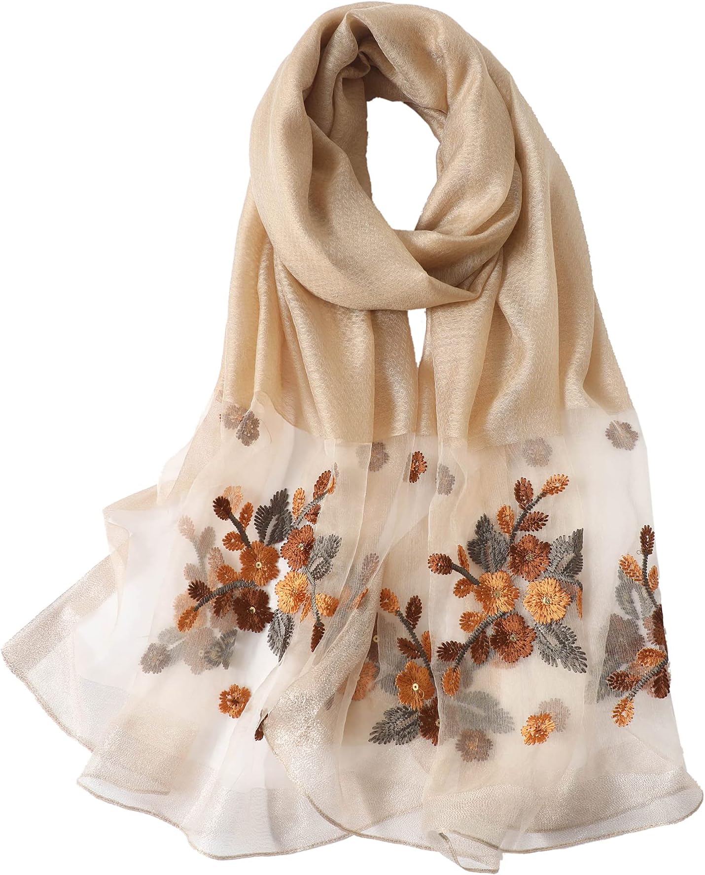 WINCESS YU Women Mulberry Silk Scarf Lightweight Embroidered Floral Shawl Wraps Beach Gauze Blanket Shawl for All Season