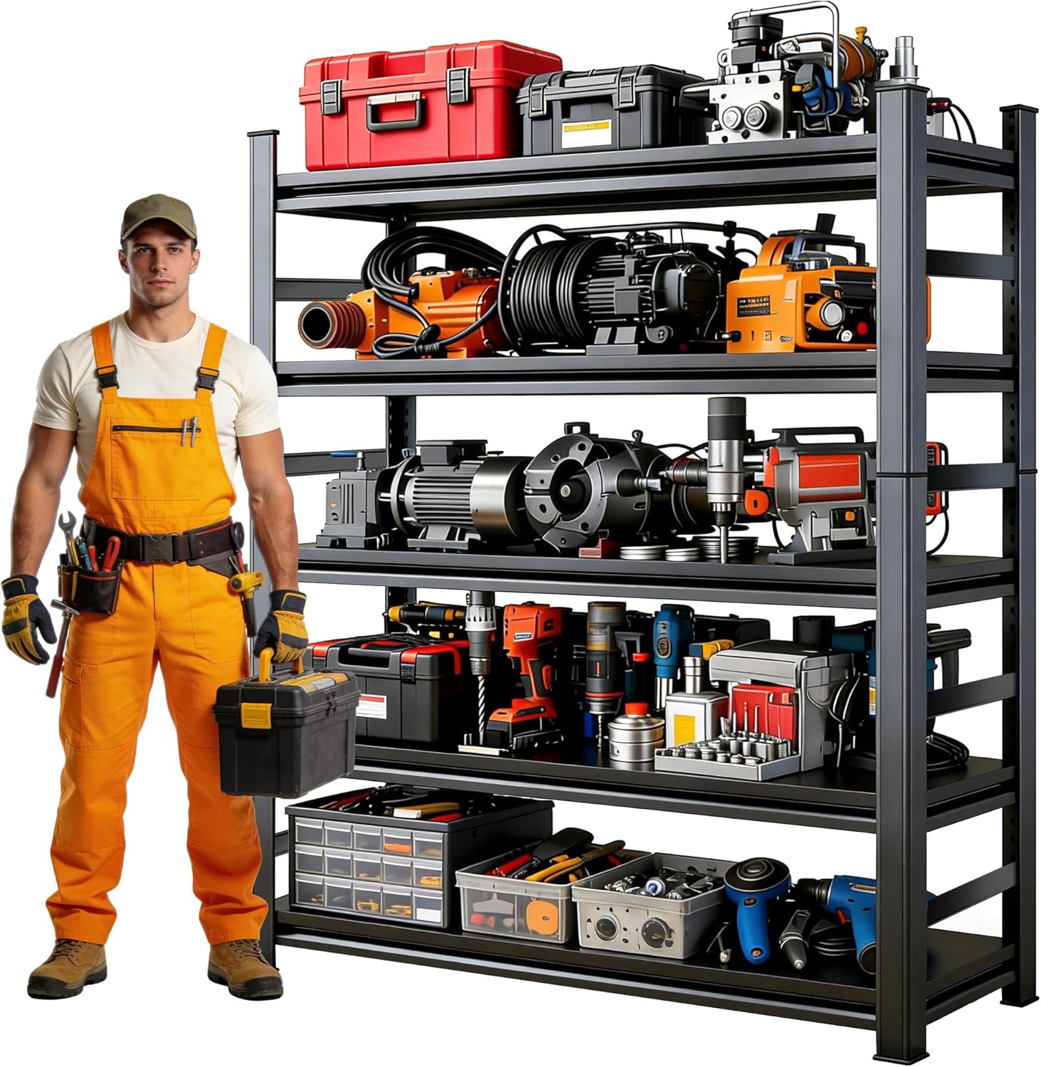 72''Hx36''Wx16''D Metal Garage Shelving Heavy Duty Storage Shelves Series, Large Industrial Shelving Unit for Basement, Business, Factories, Commercial, Warehouse and Workshop