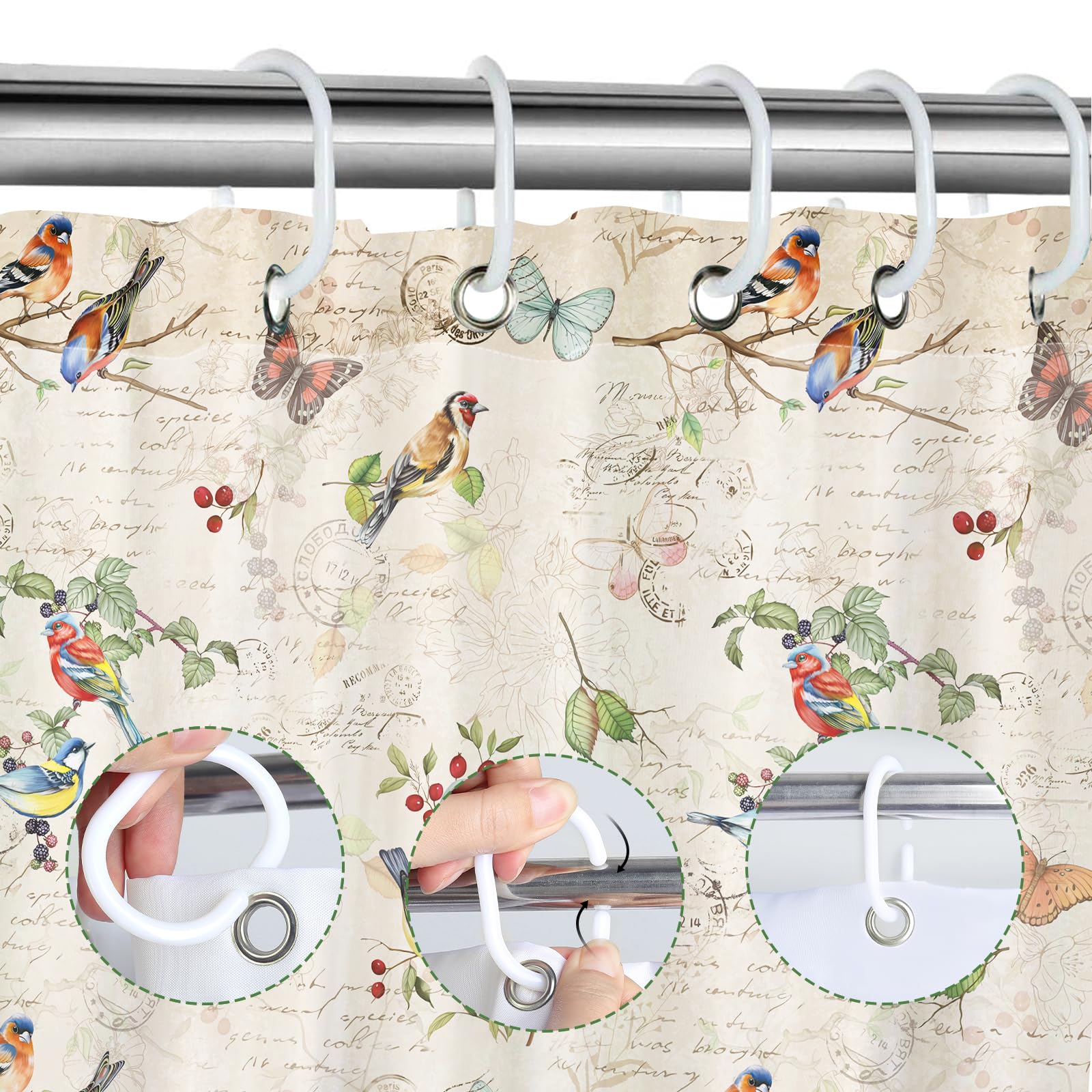 Arquiel Tenda Doccia, Retro Uccelli Ramo Lavabile 182X182 Cm Poliestere Impermeabile Tenda Vasca Da Bagno Decoration Con Occhielli E 12 Ganci