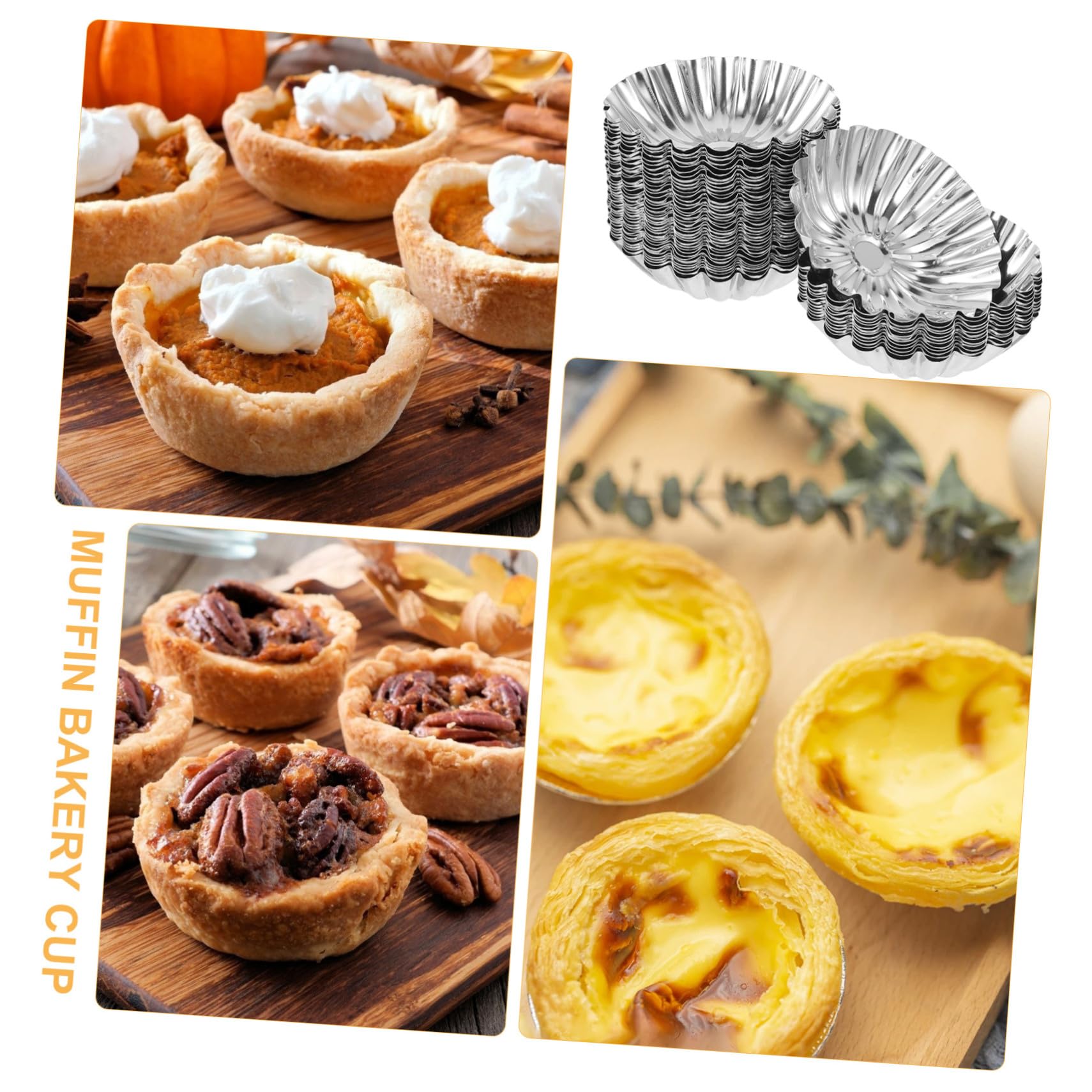50 piezas Molde para Tartas de Huevo de Acero Inoxidable de Moldes Reutilizables para Repostería Muffins y Postres Resistente y Fácil de Desmoldar para Hornear Cupcakes y Pasteles