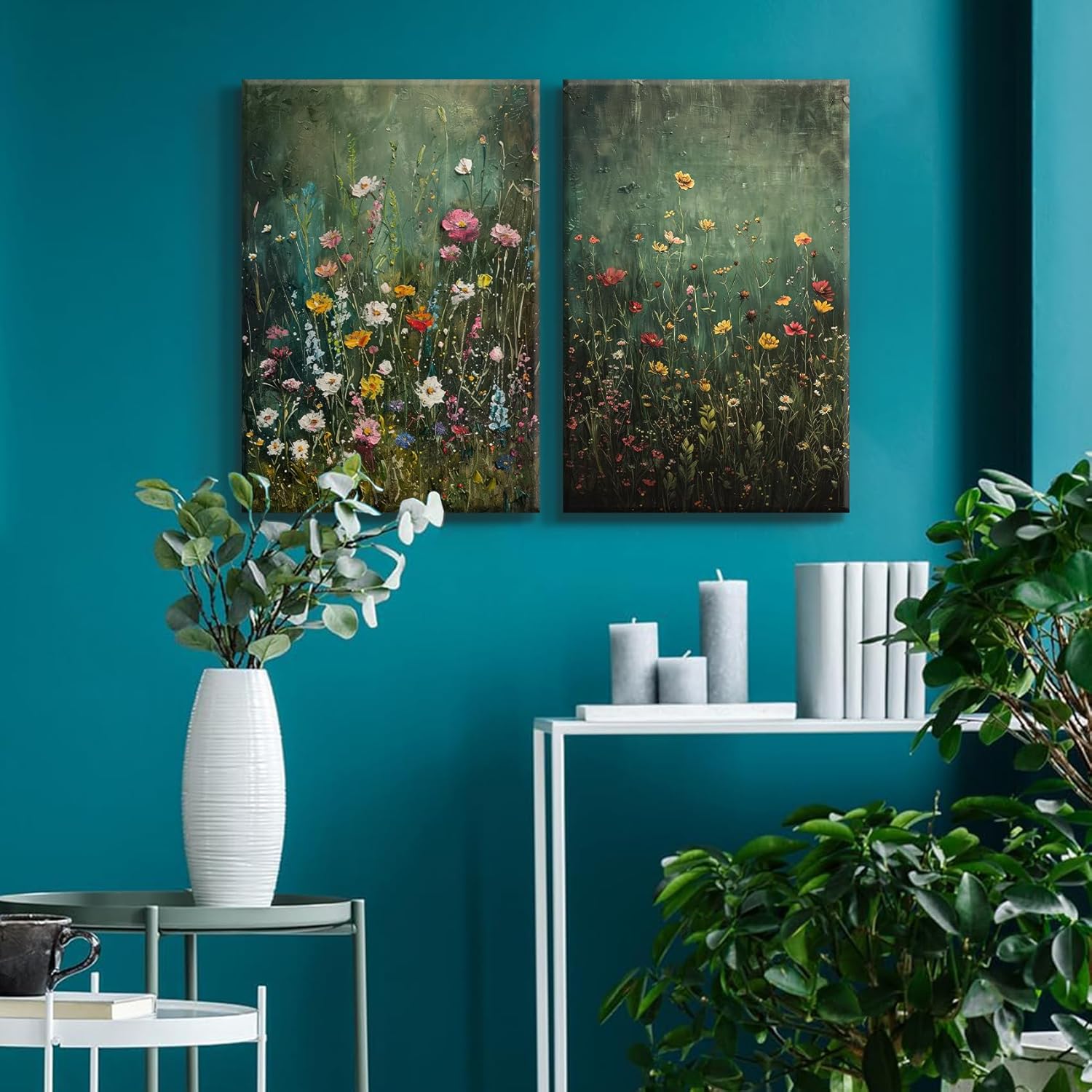 QMWIDKL 2Pcs Colorful Flowers Canvas Wall Art Nature Floral Wall Decor Watercolor Botanical Paintings Modern Flower for Living Room Bedroom Posters Prints Pictures Decor Ready to hang(16x24inch)