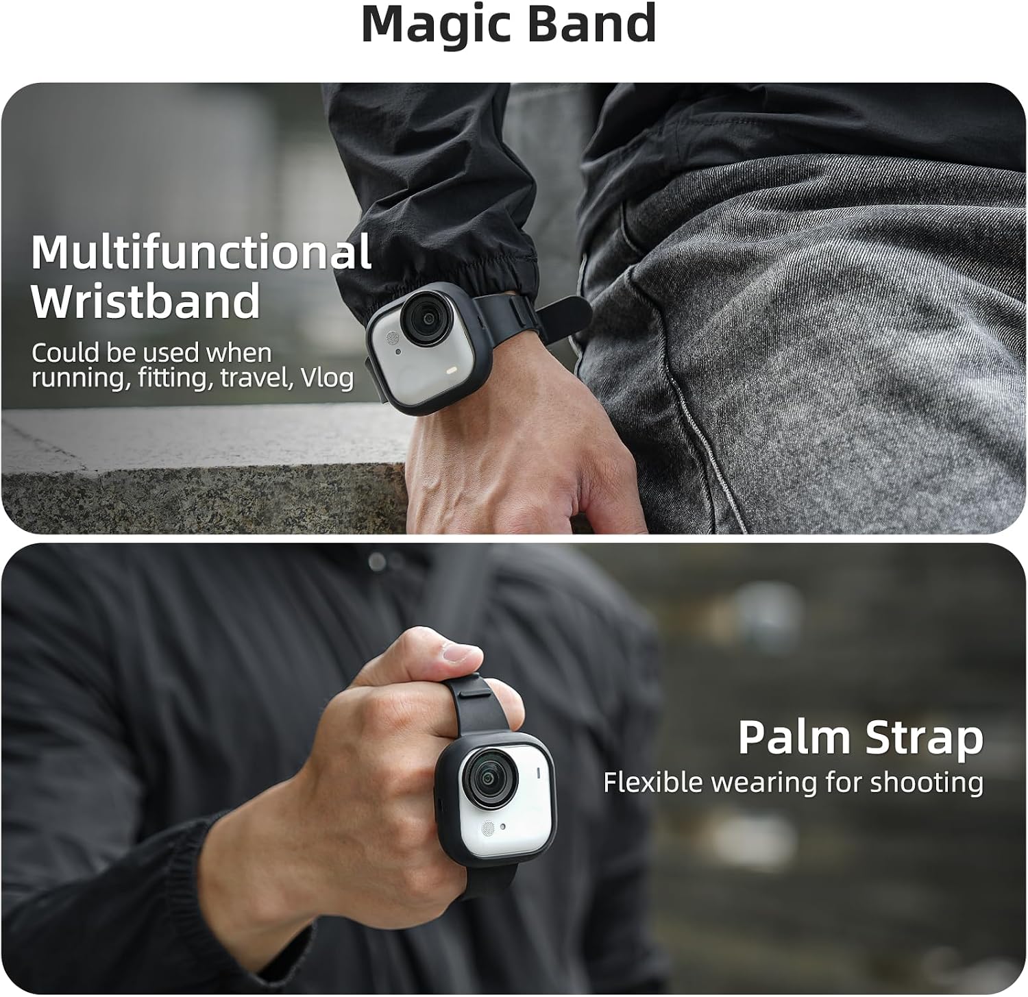 Strap & Silicone Cover for Insta360 GO Ultra, Multifunctional Palm Wristband Bicycle Strap Backpack Clip Cat Camera Collar for Insta360 GO Ultra Accessories Black image 2