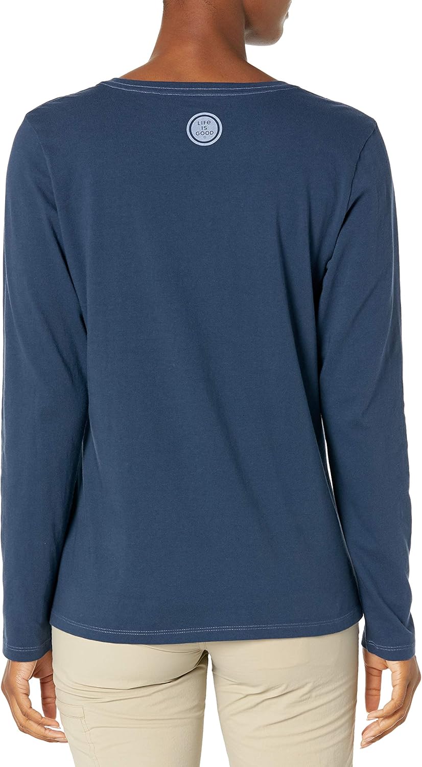 Life is Good Women's Watercolor Flag Heart Long Sleeve Crusher Vee, Beach Blue - Image 2