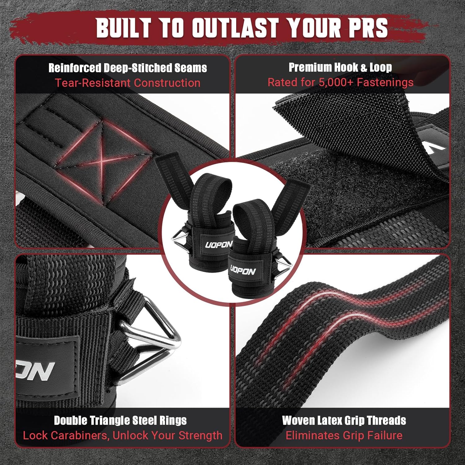 Weight Lifting Straps with Rings, 2 in 1 Wrist Straps for Weightlifting and Cable Machine with Double Triangle Rings and Non-slip Latex Thread, Lifting Cuffs for Home Gym Workout - Image 3