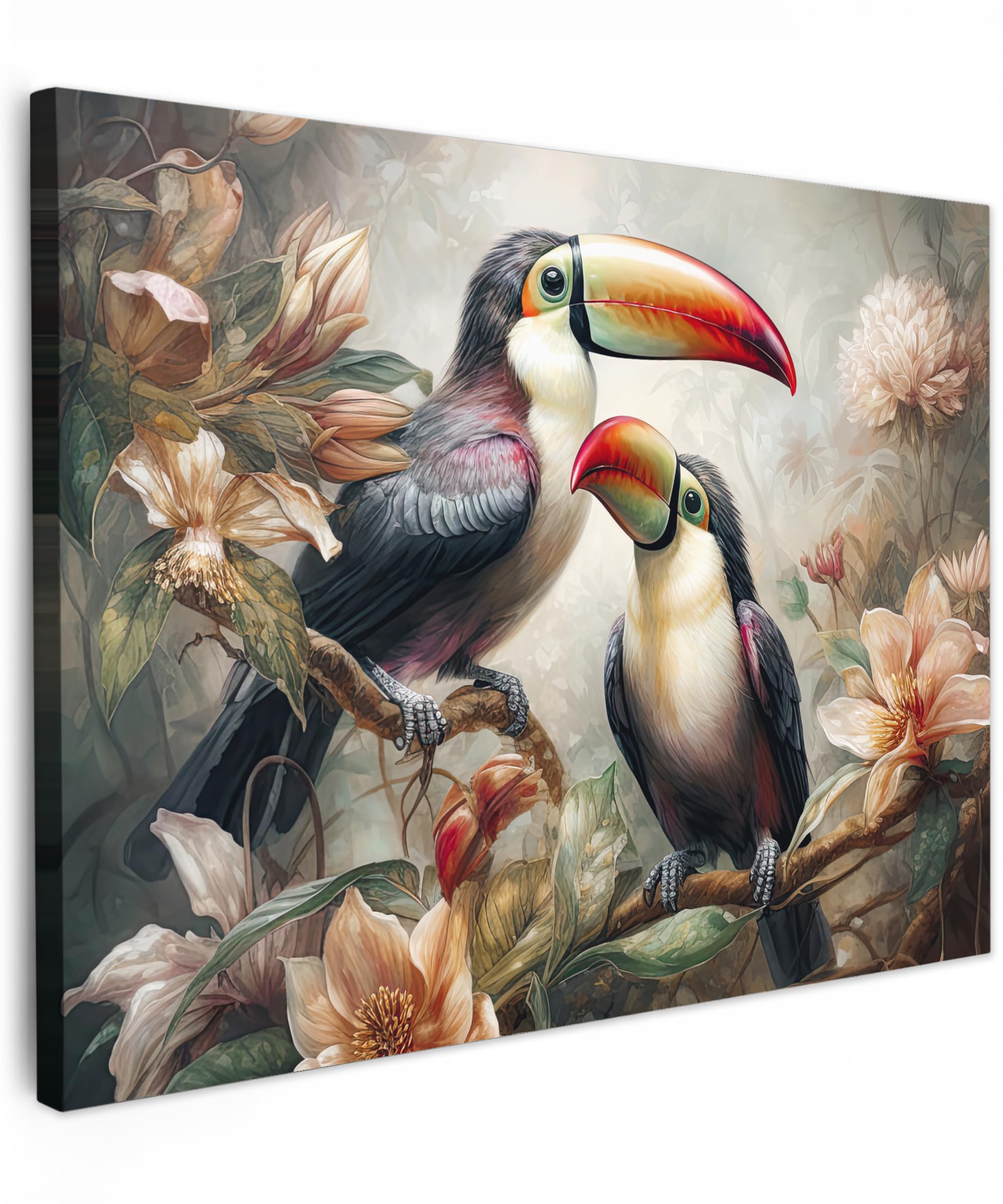 MuchoWow© Canvas Wall Art Work 16"x12" / 40x30 cm Room Decor Painting Wallfillers Picture Decoration Prints Toucan - Birds - Flowers - Jungle