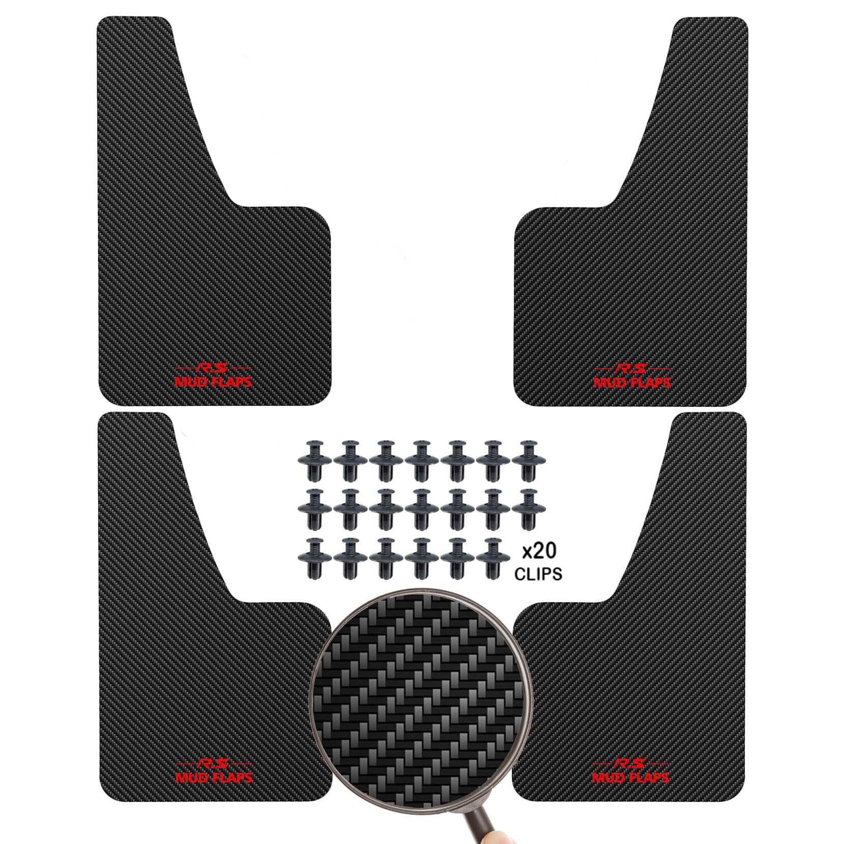 XUKEY 4 pz Universale Parafanghi 36x21cm nero per Auto SUV Van Hatchback UTV ATV Anteriore Posteriore Fango Flaps Paraspruzzi Parafanghi con Hardware ("R.S MUD Flaps"-Lettera)