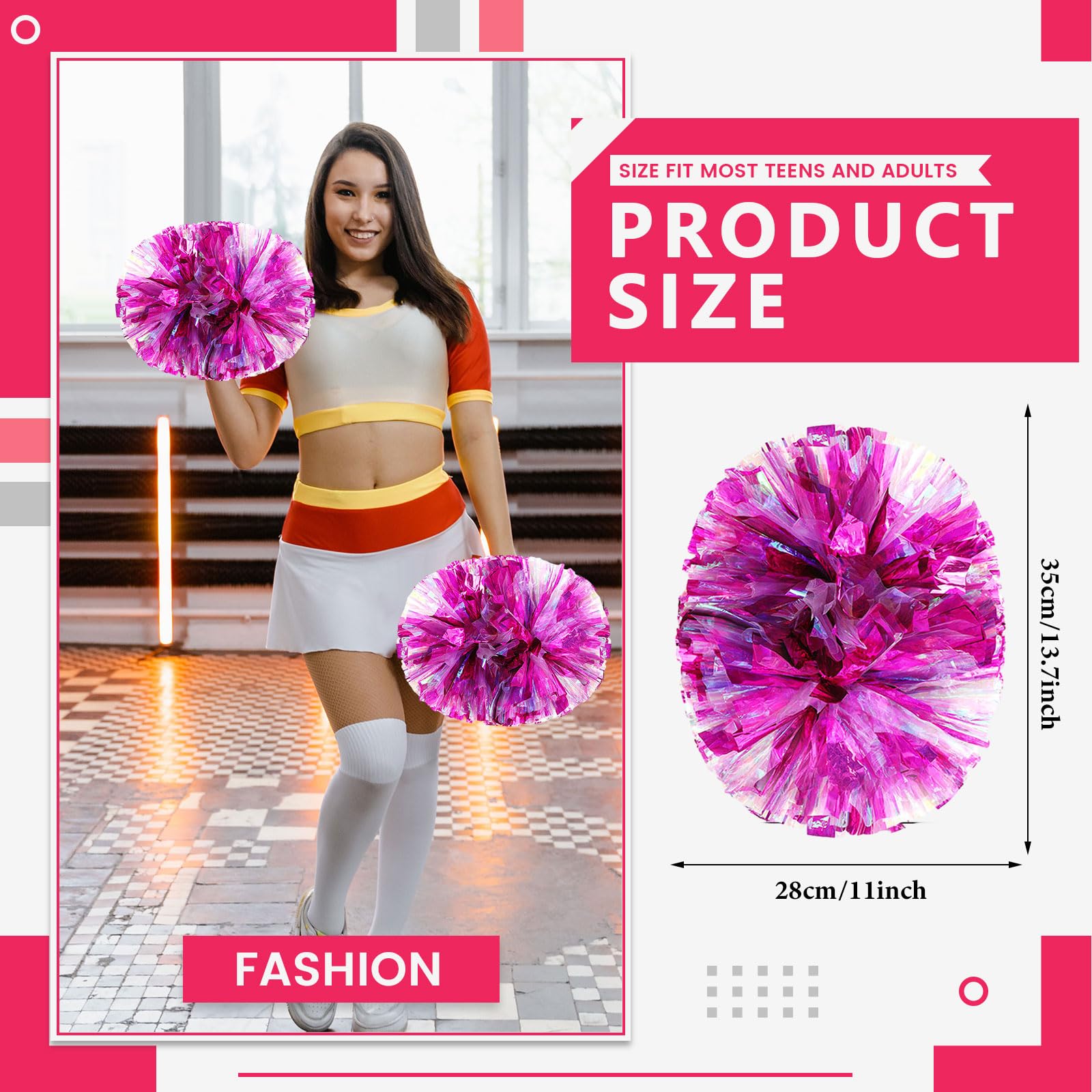 Lot de 20 pompons de 35 cm, pour entraînement sportif, danse, équipe, avec poignée. (Couleur éblouissante + poudre)