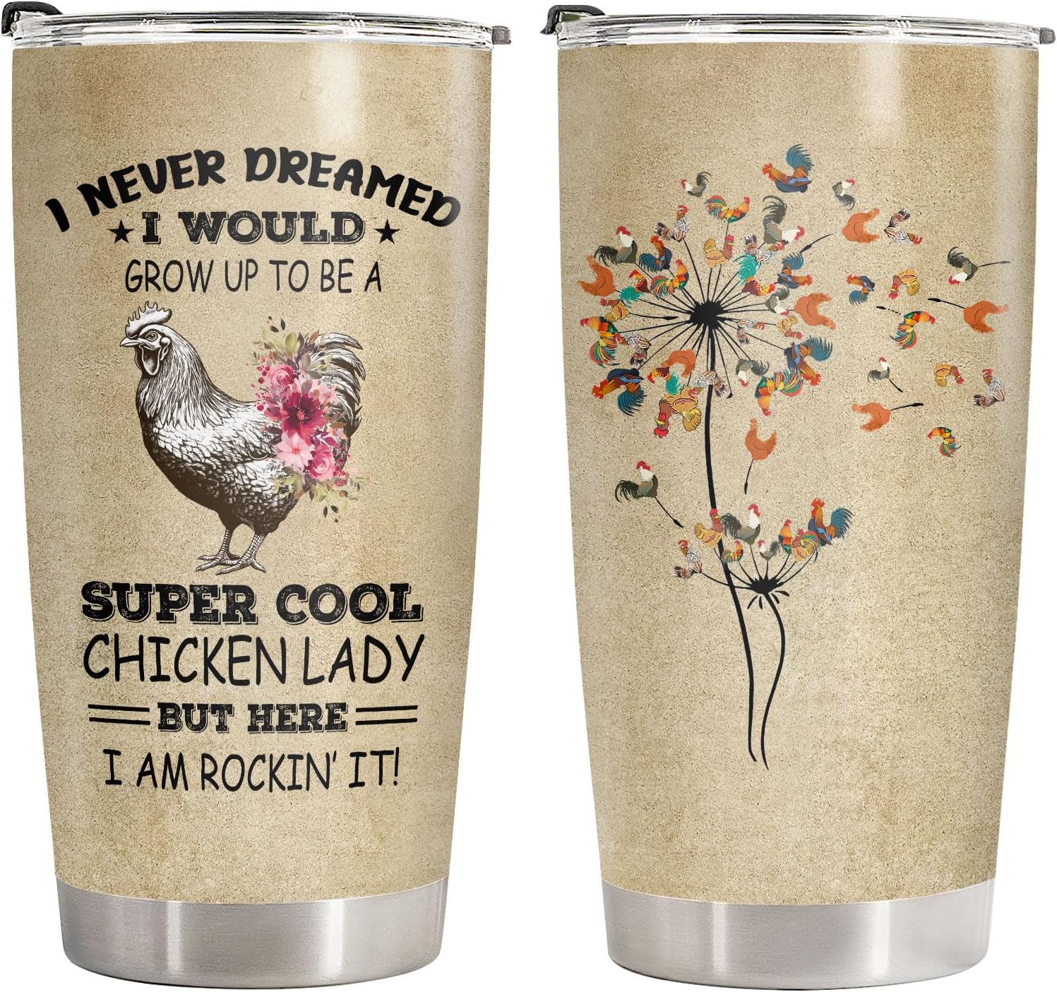 34HD Chicken Mom Tumbler with Lid, 20oz Stainless Steel Vacuum Insulated Farm Animal Mug, Chickens Farmer Gifts for Women, Chicken Gifts for Birthday & Mother's Day