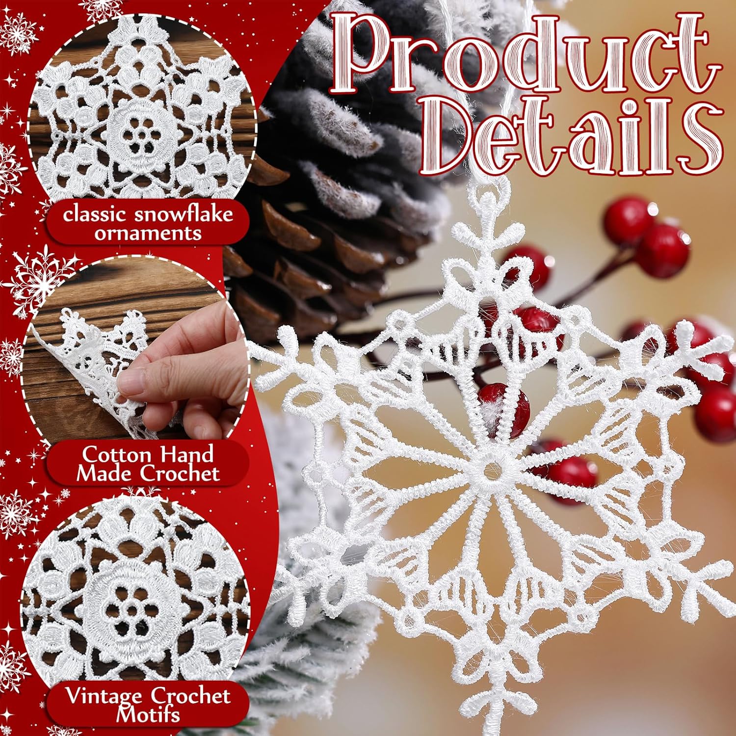48 Pcs Crochet Snowflake Ornaments Winter Crocheted Snowflake Bulk 12 Styles Hanging Decor for Winter Decorations Christmas Wonderland Tree Wall Holiday Party Woven Gift - Image 2