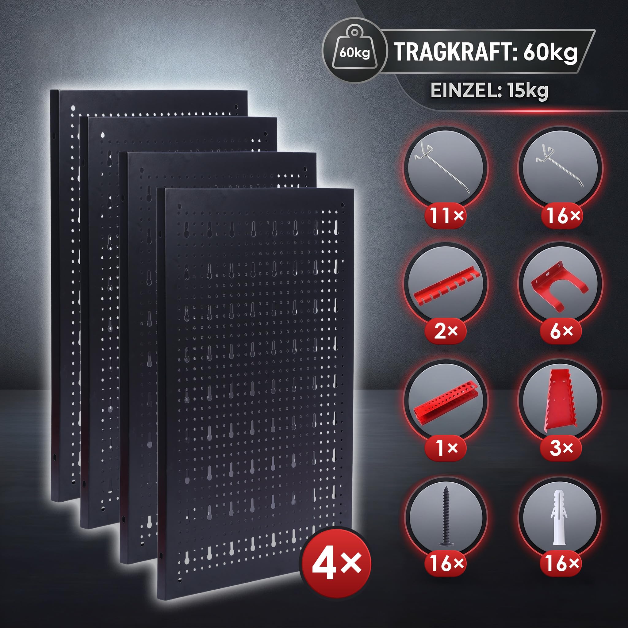 KARAT Werkzeug Lochwand aus Metall 160x60 cm Werkzeugwand Lochplatte - 4 Platten Set, für Werkbank, Garage, Werkstatteinrichtung