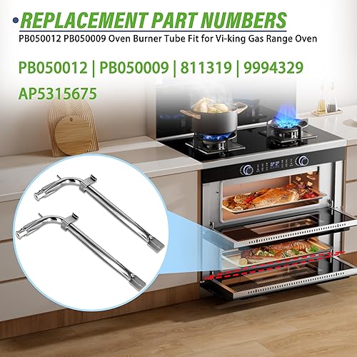 Miniatura 4 de Paquete de 2 tubos de quemador de horno de acero inoxidable PB050012 PB050009 compatible con electrodomésticos Vi-king de repuesto para quemador de