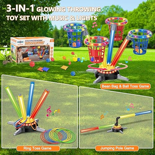 Miniatura 3 de Juego de lanzamiento de bolsas de frijoles para niños, 50 piezas 3 en 1, juego combinado de juegos de carnaval con luz LED de música, rotación, 3