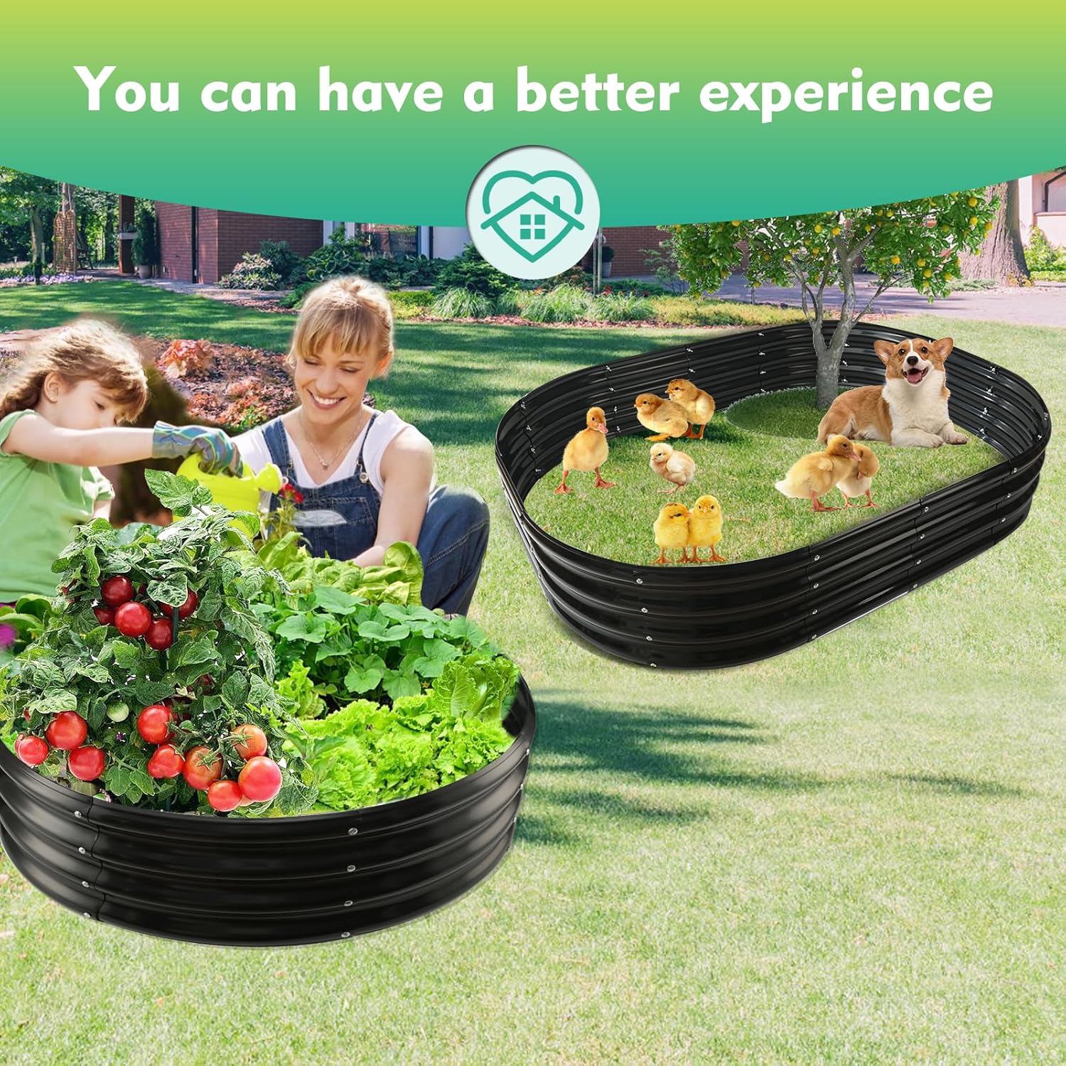 4FT Diameter Galvanized Garden Raised Bed/Plant Box/Fire Pit Ring - 0.8mm Thick,12 Inch Tall,Perfect for Planting a Variety of Flowers,Herbs,Vegetables (Black, 48 Dia X 11.5 inches)