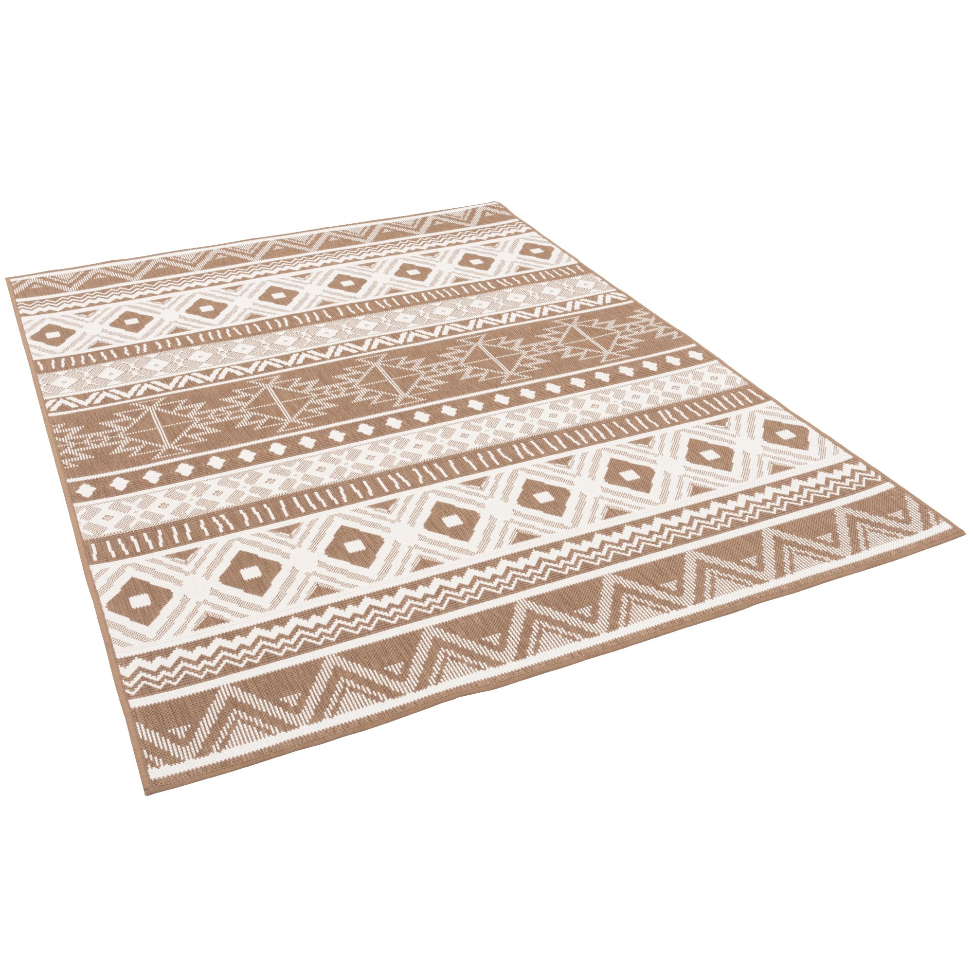 Pergamon Tapis intérieur & extérieur Cape Cod Ethno Beige Marron, Réversible, Imperméable, Résistant aux UV, Entretien Facile, Design Moderne - Dimensions Multiples