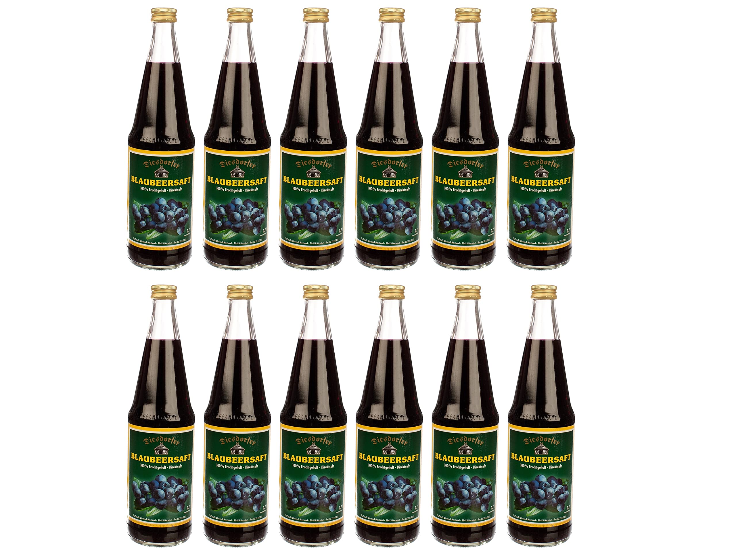 Diesdorfer 100% Blaubeersaft Heidelbeersaft 0,7 L- Direktsaft (12 x 0,7 L)