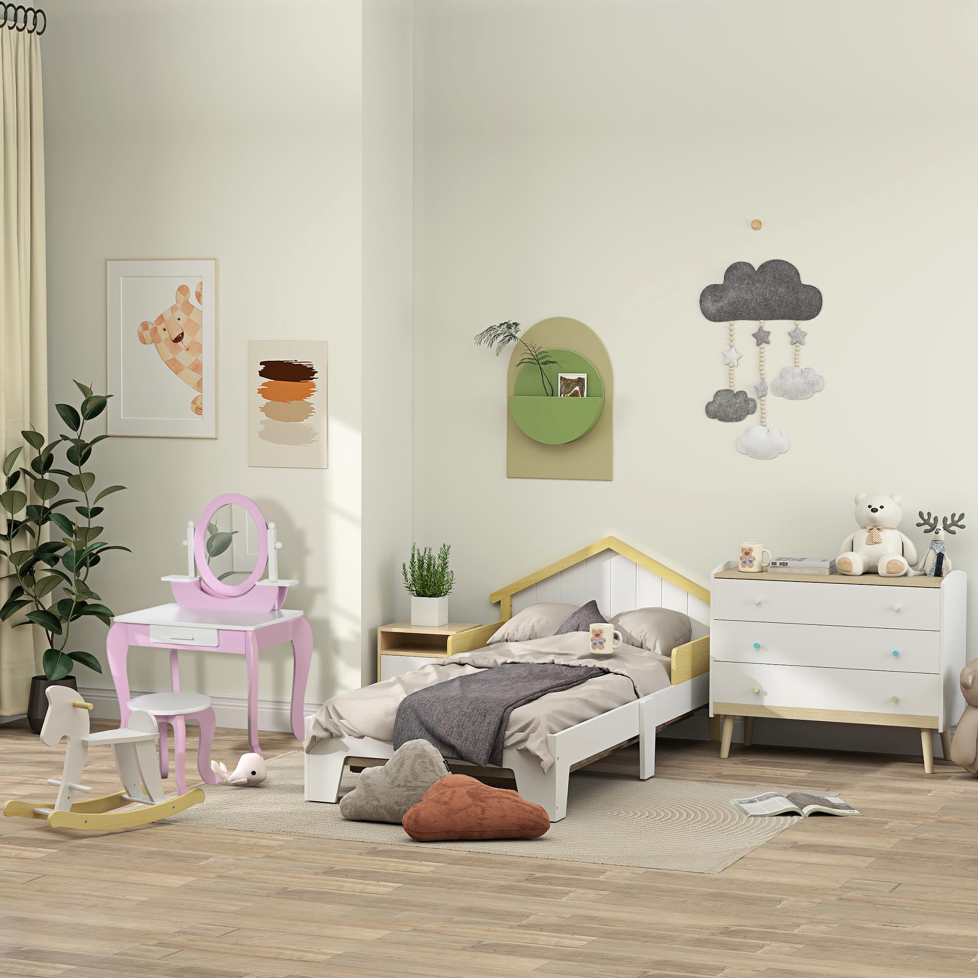 ZONEKIZ Coiffeuse Enfant Table de Maquillage avec Tabouret Miroir et tiroir 65,5 x 46 x 93 cm Bicolore Rose et Blanc