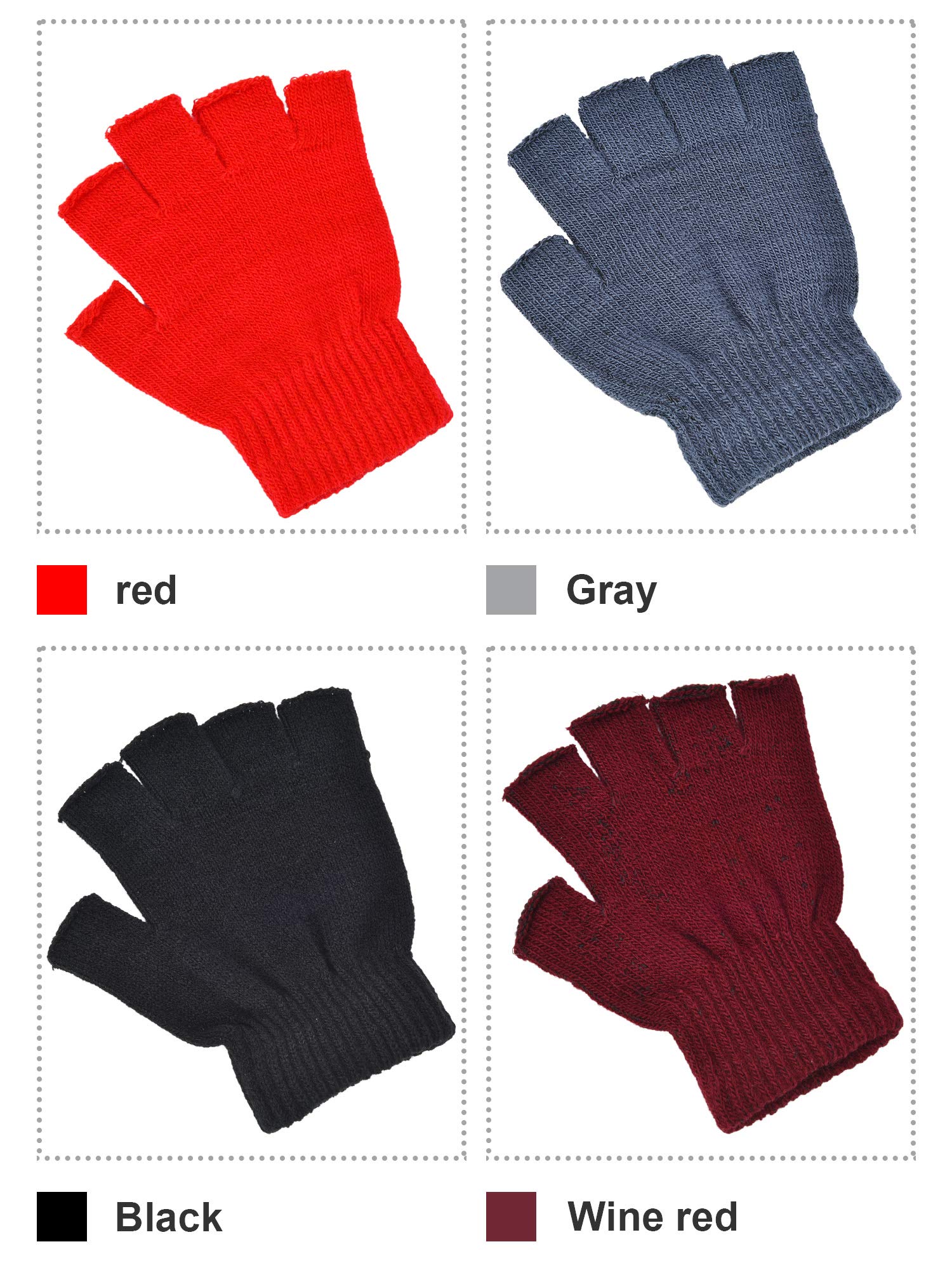 Bememo Lot de 4 paires de mitaines d'hiver en tricot couleur unie pour enfants
