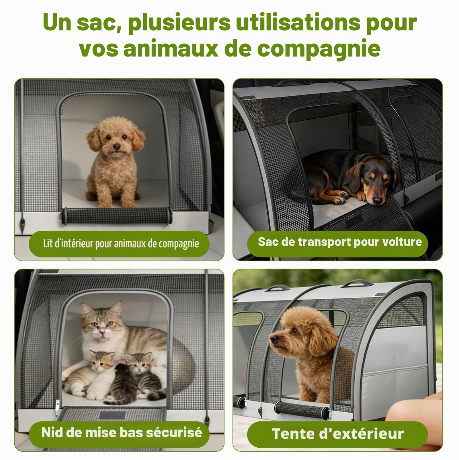 Cage Transport Chien Voiture, Caisse Transport Pliable 100cm avec 2 Portes | Caisse Chien Voiture Siège 100×50×50 cm, Double Compartiment, Mesh Respirant, Ceinture Sécurité, Idéale Voyage et Camping