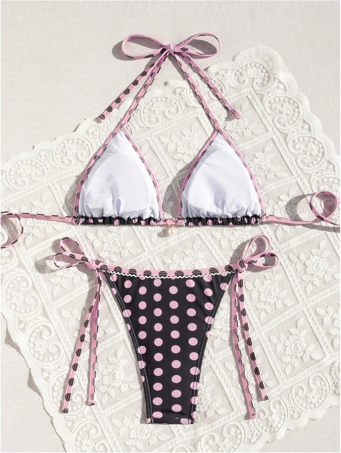 Verdusa Women's 2 Piece Cheeky Swimsuit Y2K Polka Dots Halter String Bikini Sets