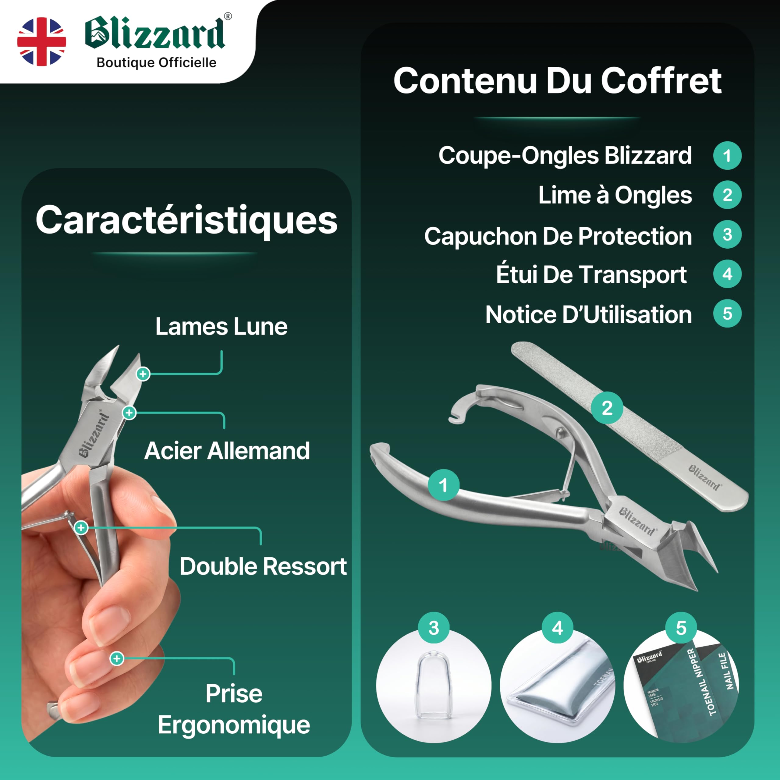 Blizzard Pince à Ongles Professionnelle Ongles Épais et Incarnés - Coupe-Ongles Pieds Acier Inox - Seniors et Hommes - Idéal Pédicure et Soin des Pieds - Qualité Podologie - 14.5cm Mors Obliques