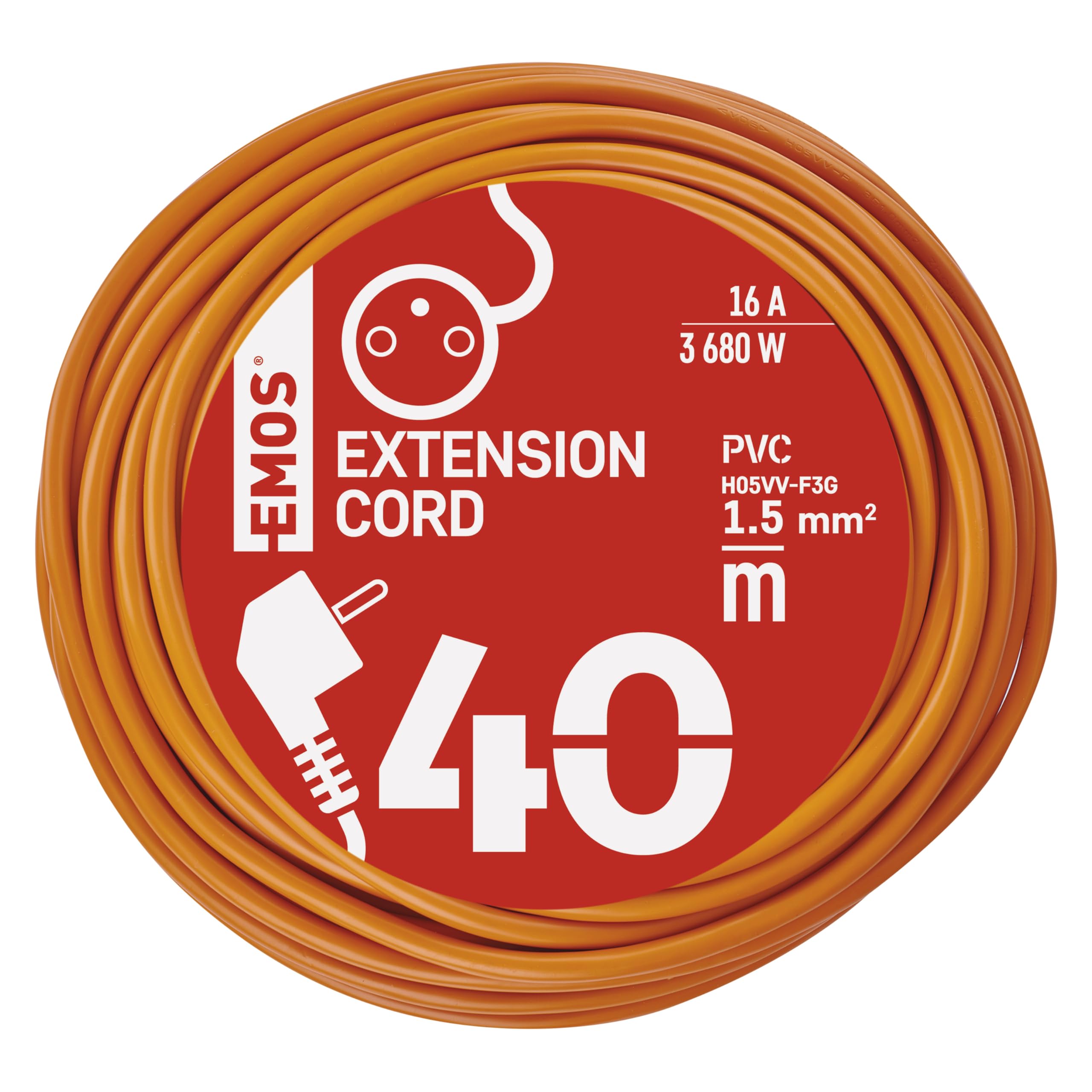 Cable Manguera Alargador de Corriente 40M Macho/Hembra 1 Toma Color Naranja