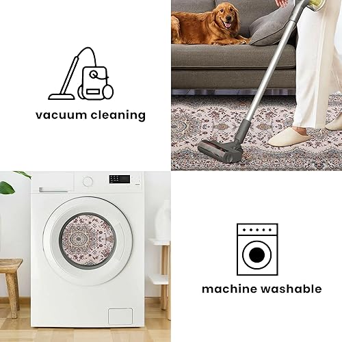 Miniatura 6 de Alfombra antideslizante de 2 x 7 pies, alfombra de pasillo con estampado vintage, lavable, de pelo bajo, alfombra de entrada, pasillo, alfombra de
