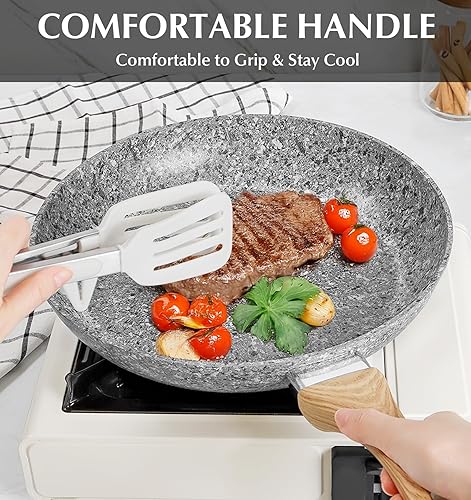 Miniatura 10 de KOCH SYSTEME CS Sartén antiadherente de granito rojo de 12 pulgadas con tapa, sartenes clásicas con revestimiento antiadherente no tóxico, sartén de