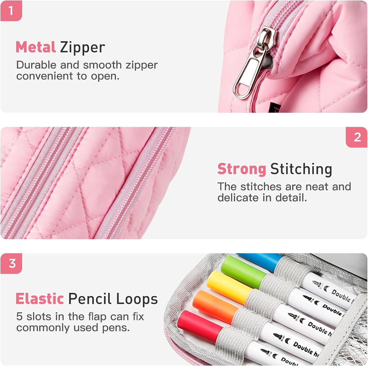 Zannaki Soft Quilted Large Pencil Pouch Organizer with Wide Opening for Boys Girls Teens - Extra Big Capacity Pen Pencil Bag with Zipper, Portable Pencil Case Box for School, College, Cosmetic Gift