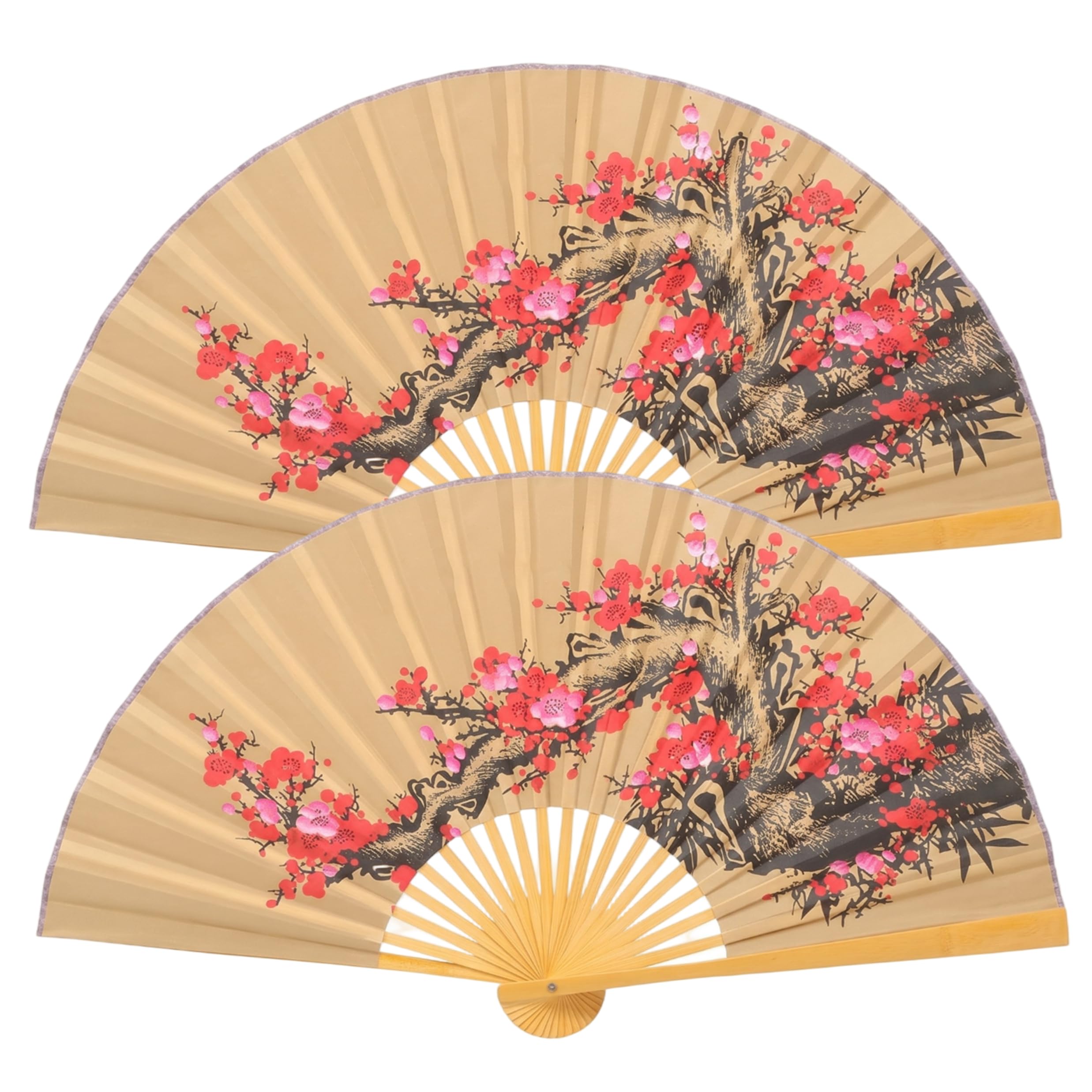 Éventails pliants chinois beiges en tissu pour habiller de grands murs