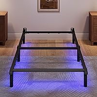 Vista 1 de Base de cama tamaño individual con LED, base de cama metálica de acero de 18 cm para somier y colchón, base de cama resistente básica con estación