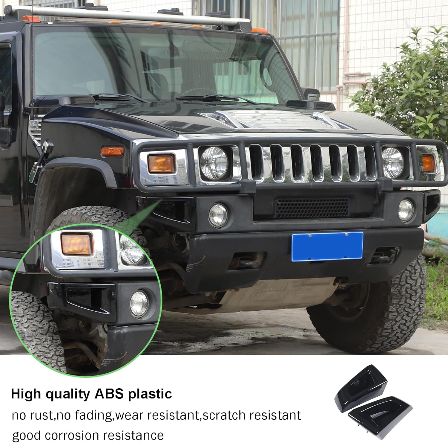 PIUGILH Front Bumper Bezel Corner Cover Compatible with 2003-2009 Hummer H2 SUV SUT, Bumper Corner Bezels Replacement Molding Protective Cover Exterior Accessories (Black)