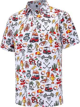 Mens Golf Polo Shirts Short Sleeve Performance Moisture Wicking Dry Fit Casual Print Collared Golf Shirts for Men
