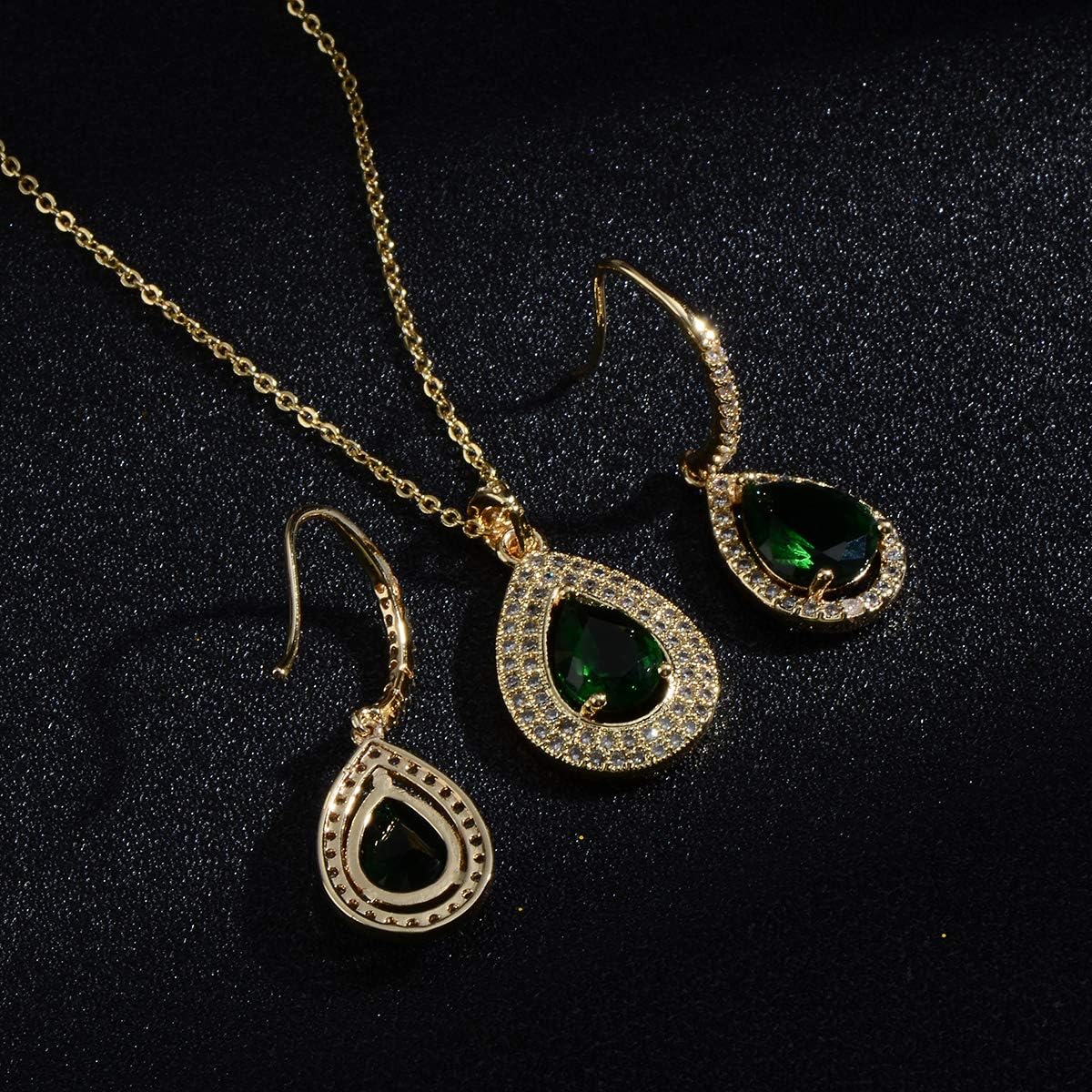 Crystal Wedding Bridal Jewelry Set Teardrop Pendant Necklace Drop Dangle Earrings Set for Bride Bridesmaids Mother of Bride Prom Party Formal Jewelry Set for Women - Image 6