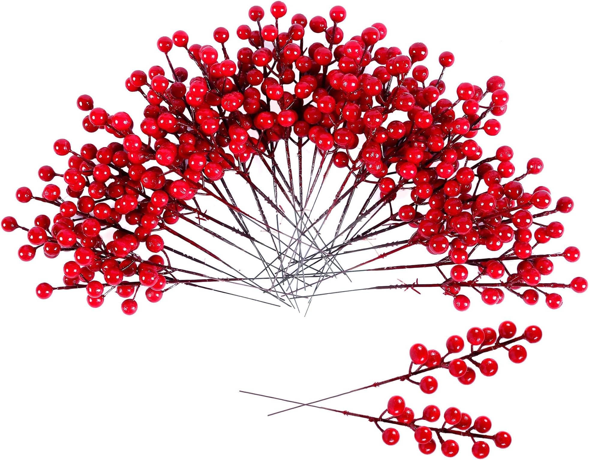 Artificial Flowers for Decoration,30 Pack Artificial Red Berry Stems Christmas Red Berry Picks Holly Berry Branches for Christmas (red)